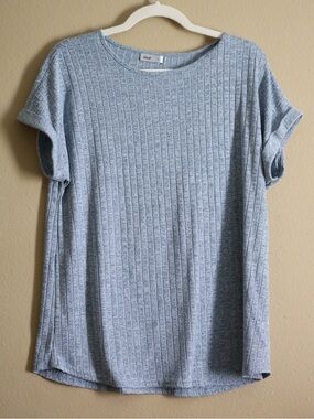 Wiholl Light Blue Ribbed Cuffed Sleeve Top Large